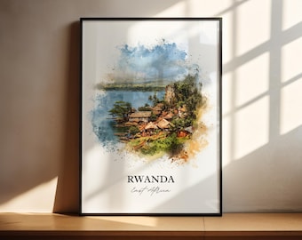 Rwanda Wall Art, Rwanda Print, Rwanda Watercolor Art, Rwanda Africa Gift, Travel Print, Travel Poster, Housewarming Gift