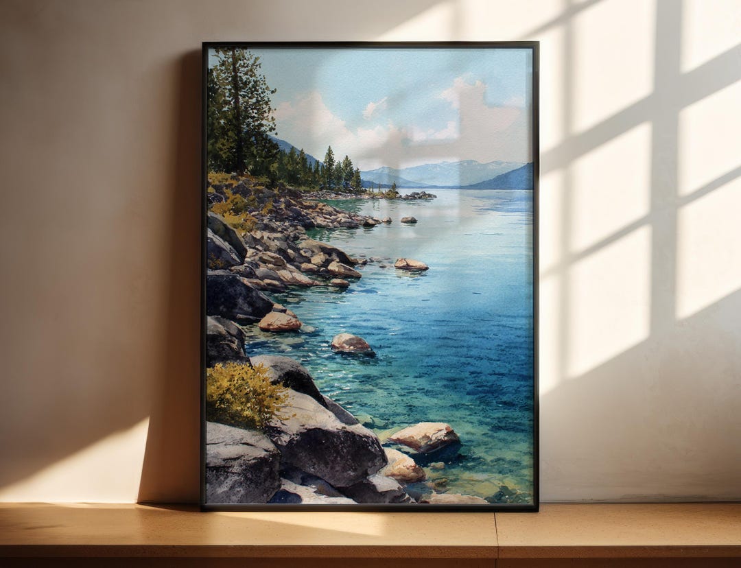 Lake Tahoe Watercolor Art Lake Tahoe Travel Print Lake Tahoe California ...