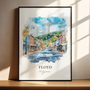 Floyd VA Wall Art, Blue Ridge Virginia Print, Virginia Watercolor Art, Floyd Virginia Gift, Travel Print, Travel Poster, Housewarming Gift