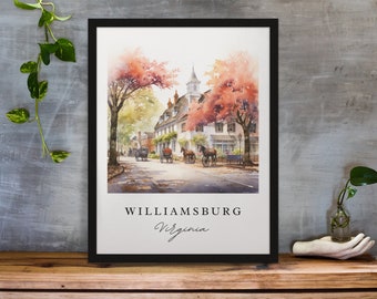 Williamsburg traditional travel art - Virginia, Williamsburg poster, Wedding gift, Birthday present, Custom Text, Personalised Gift