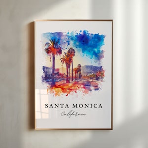 Arte murale di Santa Monica, stampa di Los Angeles, arte murale della California, regalo di Santa Monica, poster di viaggio, regalo di inaugurazione della casa