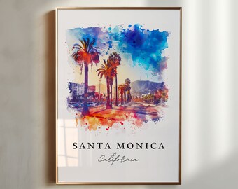 Arte mural de Santa Mónica, Impresión de Los Ángeles, Arte mural de California, Regalo de Santa Mónica, Póster de viaje, Regalo de inauguración de la casa