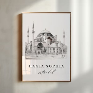 Dibujo a lápiz de Santa Sofía: arte de viaje - Estambul, impresión de póster de Santa Sofía, regalo de boda, regalo de cumpleaños, texto personalizado, regalo perfecto