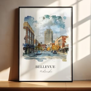 Bellevue NE Wall Art, Bellevue Nebraska Print, Nebraska Watercolor Art, Sarpy County Gift, Travel Print, Travel Poster, Housewarming Gift