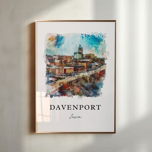 Davenport Iowa Wall Art, Davenport Print, Davenport Watercolor Art, Davenport IA Gift, Travel Poster, Housewarming Gift