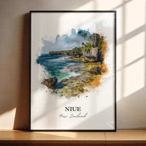 Niue Wall Art, New Zealand Print, Niue NZ Watercolor, Niue Gift, Niue Travel Print, New Zealand Travel Poster, Housewarming Gift