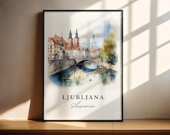 Ljubljana Slovenia Watercolor Print, Travel Poster