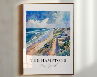 The Hamptons NY Art, The Hamptons Print, The Hamptons Watercolor Art, Hamptons NY Gift, Travel Poster, Housewarming Gift