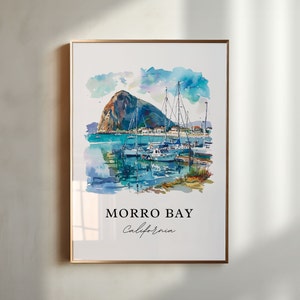 Arte de Morro Bay, California, impresión de Morro Bay, acuarela de Morro Bay, regalo de Morro Bay, póster de viaje, regalo de inauguración de la casa