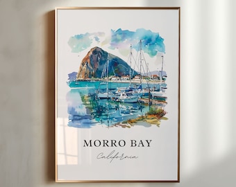 Morro Bay California Art, Morro Bay Print, Morro Bay Watercolor, Morro Bay Gift, Travel Poster, Housewarming Gift