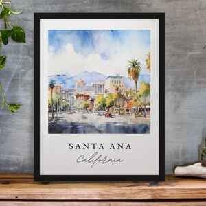 Santa Ana traditional travel art - California, Santa Ana poster, Wedding gift, Birthday present, Custom Text, Personalized Gift