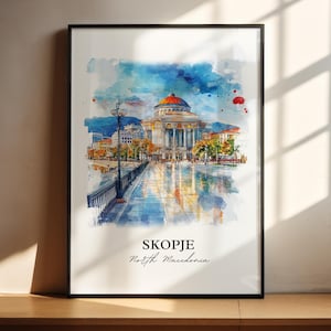 Skopje Wall Art, North Macedonia Print, North Macedonia Watercolor Art, Skopje Gift, Travel Print, Travel Poster, Housewarming Gift