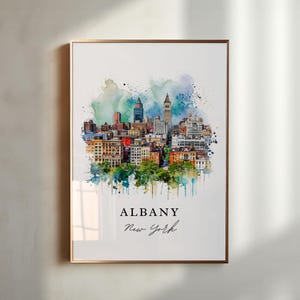 Arte mural de Albany, impresión de Albany, Nueva York, arte en acuarela de Albany, regalo de Albany, Nueva York, póster de viaje, regalo de inauguración de la casa