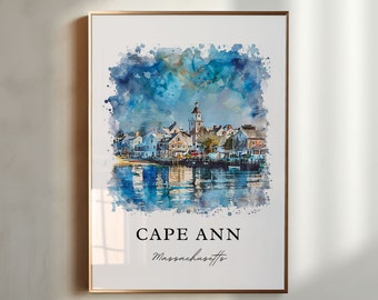 Sztuka ścienna Cape Ann, wydruk Cape Ann MA, Rockport, Massachusetts. Akwarele, Gloucester, MA. Prezent, plakat podróżniczy, prezent na parapetówkę