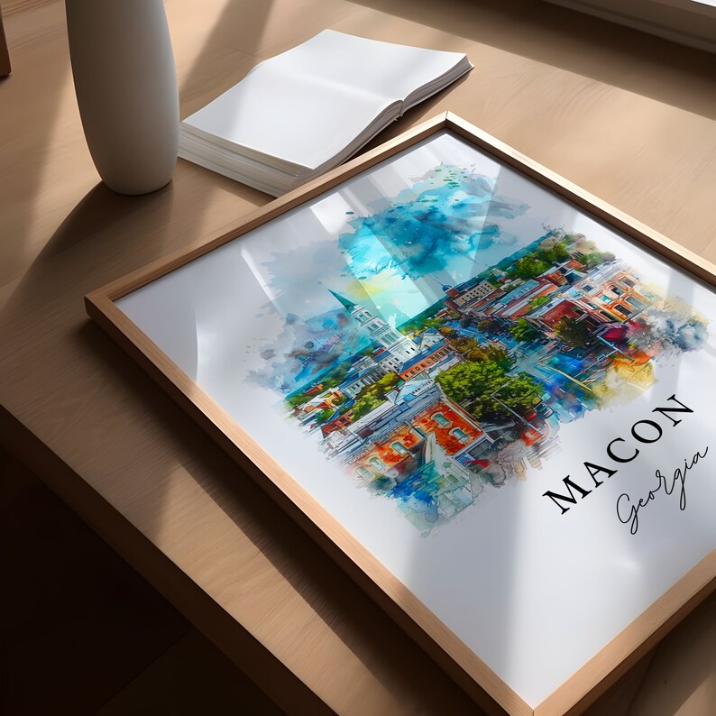 Sztuka Macon w Georgii, Druk Macon GA, Sztuka akwarelowa Macon, Prezent z Macon w Georgii, Plakat podróżniczy, Prezent na parapetówkę zdjęcie 3