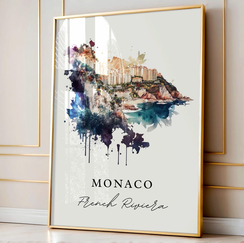 Monaco Watercolor Map Art Print – French Riviera Travel Poster image 4