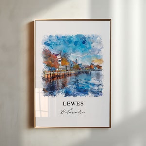 Arte de parede Lewes DE, impressão Lewes, aquarela Lewes, presente Lewes Delaware, pôster de viagem, presente de inauguração de casa