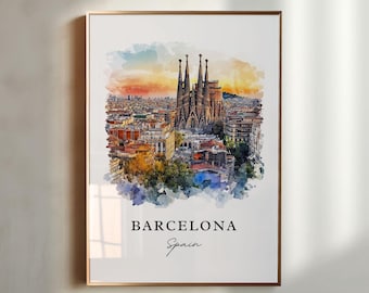 Barcelona Wall Art, Barcelona Print, Barcelona Watercolor Art, La Sagrada Familia Gift, Spain Travel Poster, Housewarming Gift