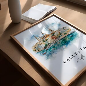 Stampa di Valletta Malta - Poster di viaggio con paesaggio urbano ad acquerello immagine 3