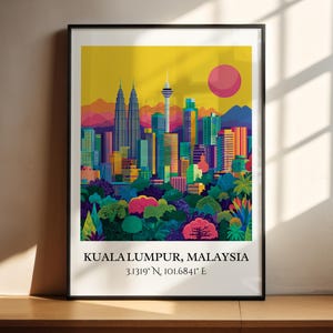 Kuala Lumpur Art, Kuala Lumpur Retro Travel Art, Kuala Lumpur Decor, Kuala Lumpur Gift, Malaysia Wall Art, Travel Prints, Housewarming Gift