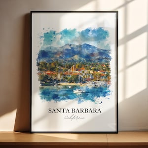 Santa Barbara Wall Art, California Print, Santa Barbara Watercolor Art, Santa Barbara Gift, Travel Print, Travel Poster, Housewarming Gift
