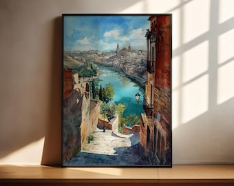 Toledo Spain Watercolor Art Toledo Travel Print Toledo Spain Artwork Castile-La Mancha Decor Spain Wall Art