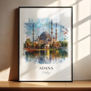 Arte mural de Adana, impresión del río Seyhan, acuarela de Turquía, regalo de Adana, impresión de viaje, póster de viaje, regalo de inauguración de la casa