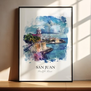 San Juan Wall Art, Puerto Rico Print, Puerto Rico Watercolor Art, San Juan PR Gift, Travel Print, Travel Poster, Housewarming Gift