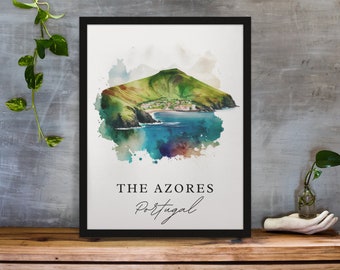 The Azores traditional travel art - Portugal, The Azores poster, Wedding gift, Birthday present, Custom Text, Personalised Gift