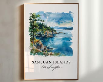San Juan Islands WA Art, Pacific Northwest Print, Washington State Watercolor, San Juan Islands Gift, Travel Poster, Housewarming Gift