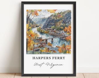 Harpers Ferry Wall Art, Harpers Ferry WV Print, Harpers Ferry Watercolor, Harpers Ferry WV Gift, Travel Print, Travel Poster