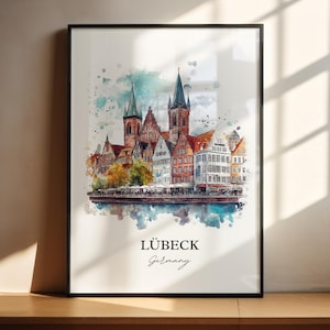 Lübeck Germany Wall Art, Lubeck Print, Germany Watercolor Art, Lübeck Gift, Travel Print, Travel Poster, Housewarming Gift