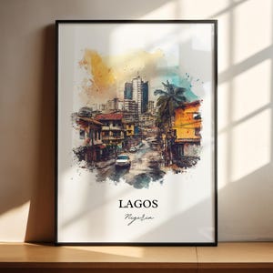 Lagos Nigeria Wandbild, Lagos Nigeria Druck, Nigeria Aquarell Kunst, Lagos Nigeria Geschenk, Reisedruck, Reiseplakat, Housewarminggeschenk