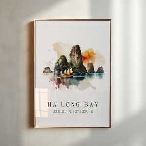 Halong Bay wall art - Vietnam, Ha Long Bay poster, Halong Bay Wedding gift, Birthday present, Custom Text, Personalized Gift