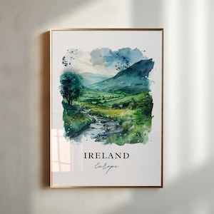 Arte mural con paisajes de Irlanda, paisaje de Irlanda, acuarela de Irlanda, regalo de Irlanda, póster de viaje, regalo de inauguración de la casa