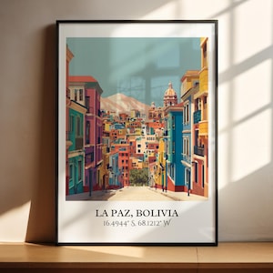 La Paz Art, La Paz Retro Travel Art, La Paz Bolivia Home Decor, Bolivia Gift, Bolivia Travel Art, Travel Prints, Housewarming Gift