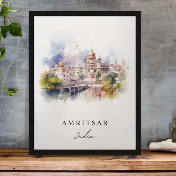 Amritsar traditional travel art - India, Amritsar poster, Wedding gift, Birthday present, Custom Text, Personalised Gift