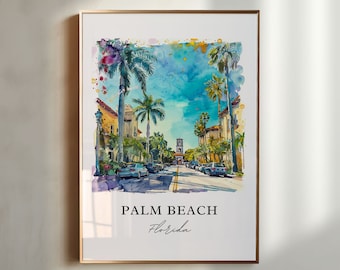 Palm Beach Watercolor Art Print, Florida Travel Poster