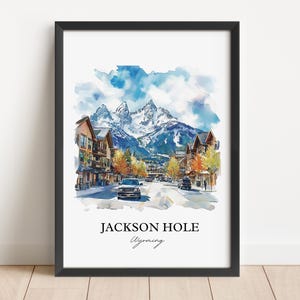 Väggkonst i Jackson Hole, tryck i Jackson, Wyoming, akvarellkonst i Wyoming, present till Jackson Hole, resetryck, reseaffisch, inflyttningspresent bild 4
