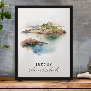 Jersey Island traditional travel art - United Kingdom, Jersey Island poster, Wedding gift, Birthday present, Custom Text, Personalized Gift
