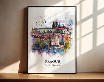 Prague Wall Art, Prague Skyline Print, Czech Republic Watercolor Art, Prague Gift, Travel Print, Travel Poster, Housewarming Gift