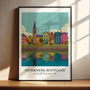 Inverness Art, Inverness Retro Travel Art, Inverness Home Decor, Inverness Gift, Scotland Travel Art, Travel Prints, Housewarming Gift