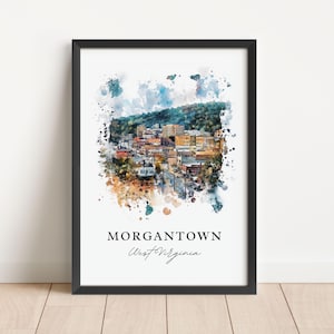 Morgantown WV Wall Art, Morgantown Print, UWV Watercolor, University of West Virginia Gift, Travel Poster, Housewarming Gift