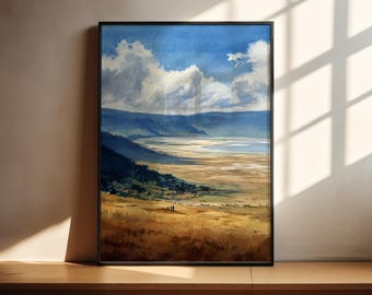 Ngorongoro Crater Watercolor Art Ngorongoro Travel Print Tanzania Artwork Tanzania Decor Tanzania Wall Art