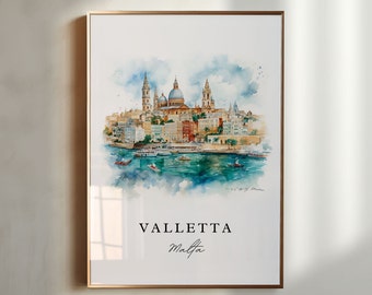 Valletta Malta Print - Watercolor Cityscape Travel Poster