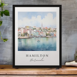 Hamilton traditional travel art - Bermuda, Hamilton poster, Wedding gift, Birthday present, Custom Text, Personalized Gift