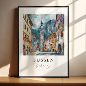 Füssen Deutschland Kunst, Ostallgäu Druck, Füssen Aquarell Kunst, Füssen Deutschland Geschenk, Reise Poster, Einweihungsgeschenk