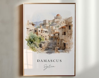 Damascus wall art - Syria, Damascus poster, Damascus Wedding gift, Birthday present, Custom Text, Personalized Gift