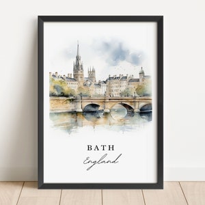 Bath traditional travel art - England, Bath poster, Wedding gift, Birthday present, Custom Text, Personalized Gift