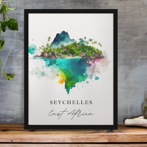 Seychelles traditional travel art, Seychelles poster, Wedding gift, Birthday present, Custom Text, Personalized Gift